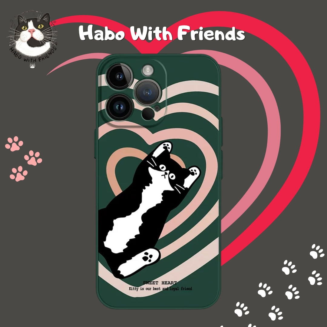 "Love Pulse" | Sweet Heart Tuxedo Cat Illustration iPhone Case