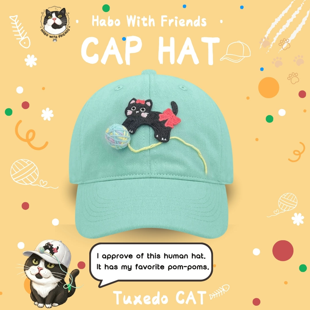 "Yarn Play" Tuxedo Cat Embroidered Hat