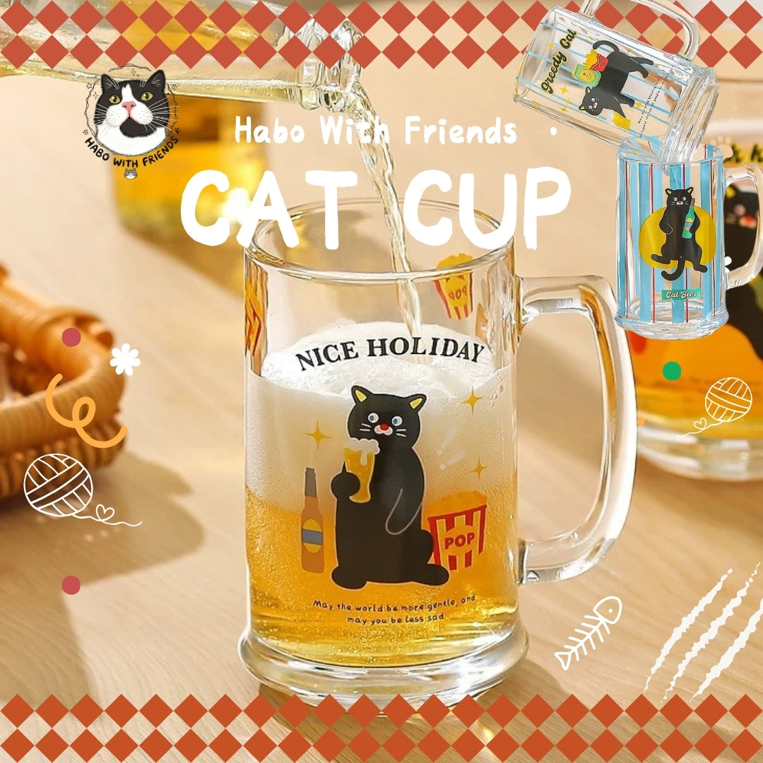 "Weekend Wild" Tuxedo Cat Beer Glass Set | 16oz Aesthetic Glass Can 4-Pack