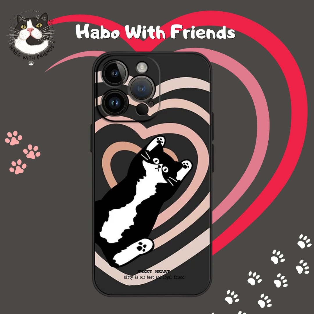 "Love Pulse" | Sweet Heart Tuxedo Cat Illustration iPhone Case