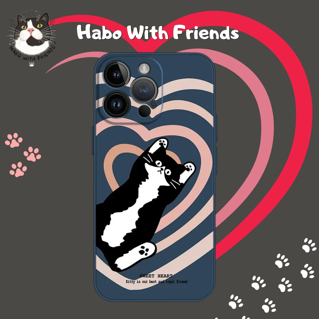 "Love Pulse" | Sweet Heart Tuxedo Cat Illustration iPhone Case