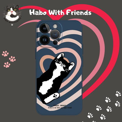 "Love Pulse" | Sweet Heart Tuxedo Cat Illustration iPhone Case