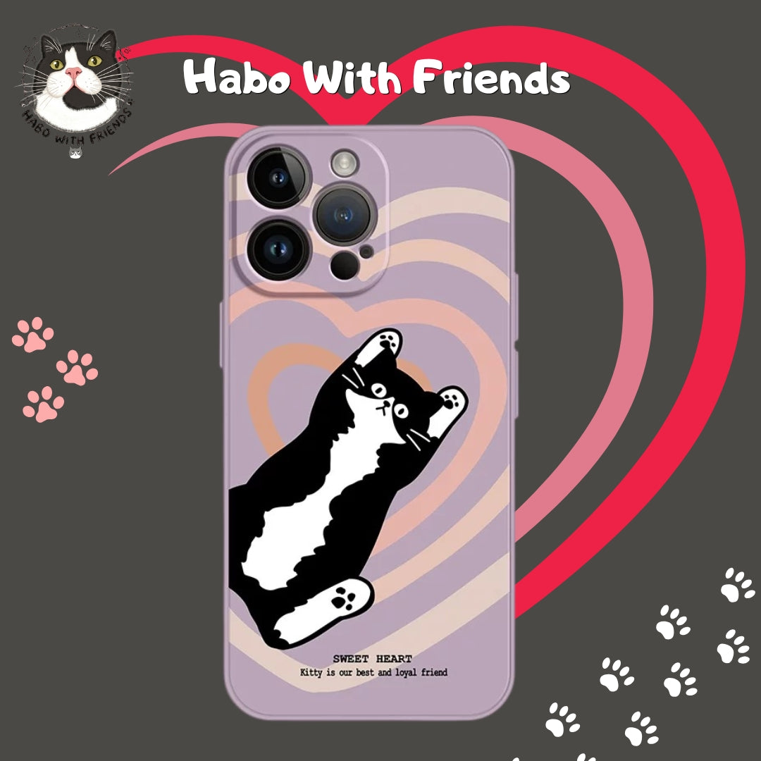 "Love Pulse" | Sweet Heart Tuxedo Cat Illustration iPhone Case
