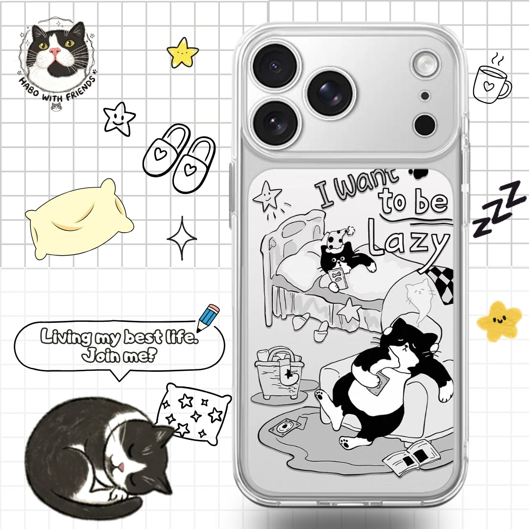 "Sunday Ritual" | Black &amp; White Lazy Life Tuxedo Cat Phone Case