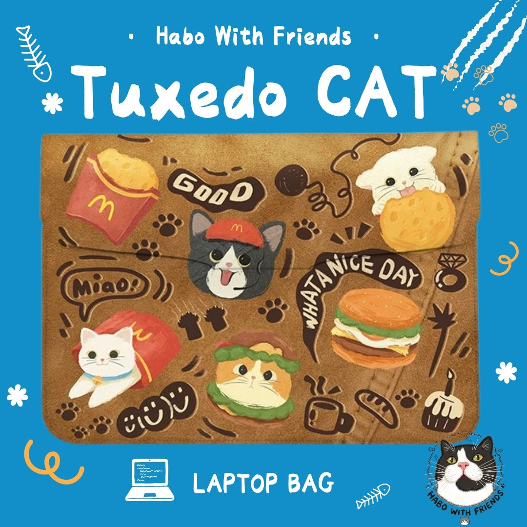 "The Midnight Snack" | Fast Food Tuxedo Cat Laptop Sleeve