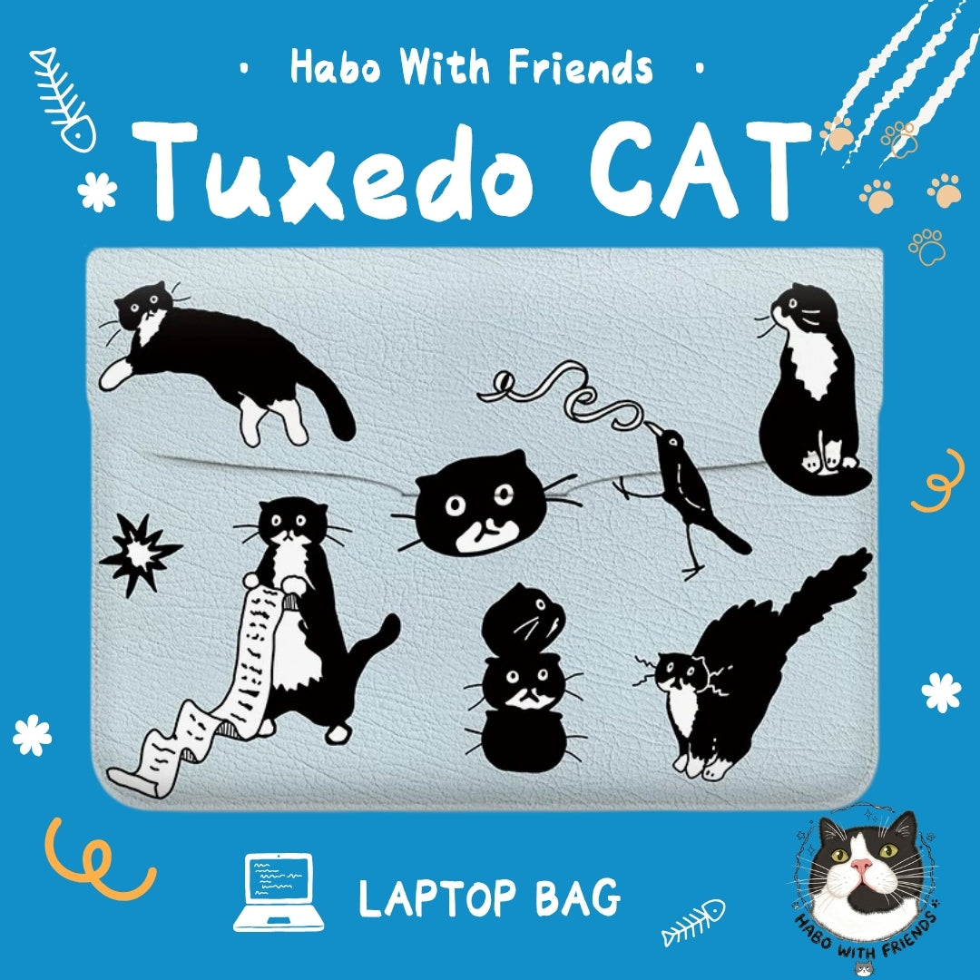 "Chaos &amp; Calm" Sketched Action Tuxedo Cat Laptop Case