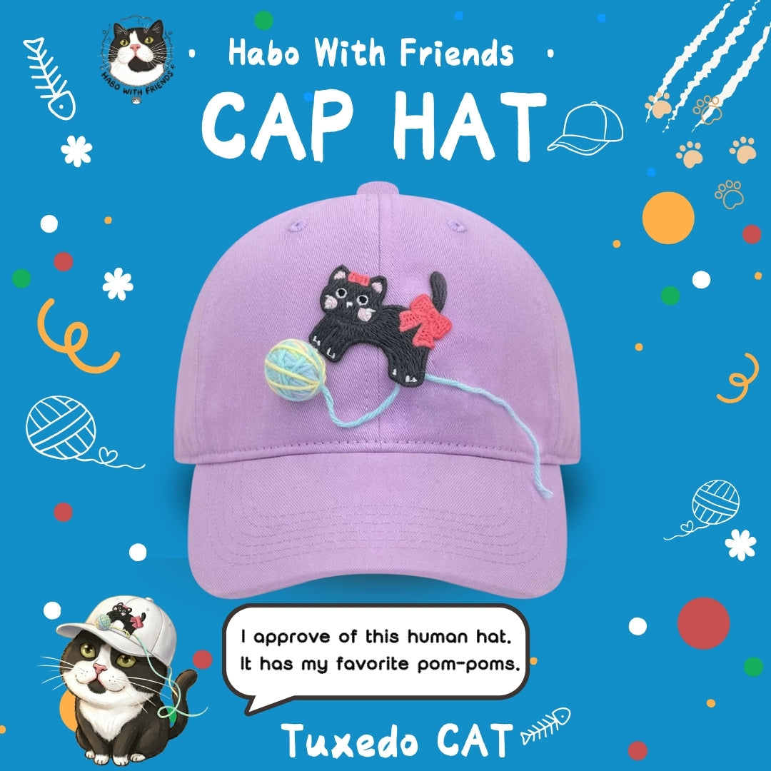 "Yarn Play" Tuxedo Cat Embroidered Hat