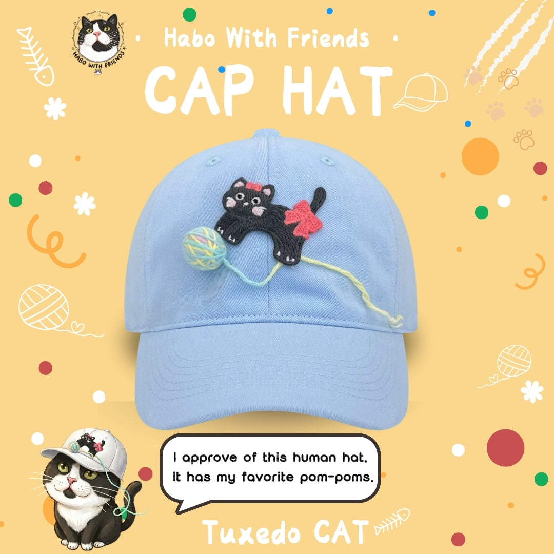 "Yarn Play" Tuxedo Cat Embroidered Hat