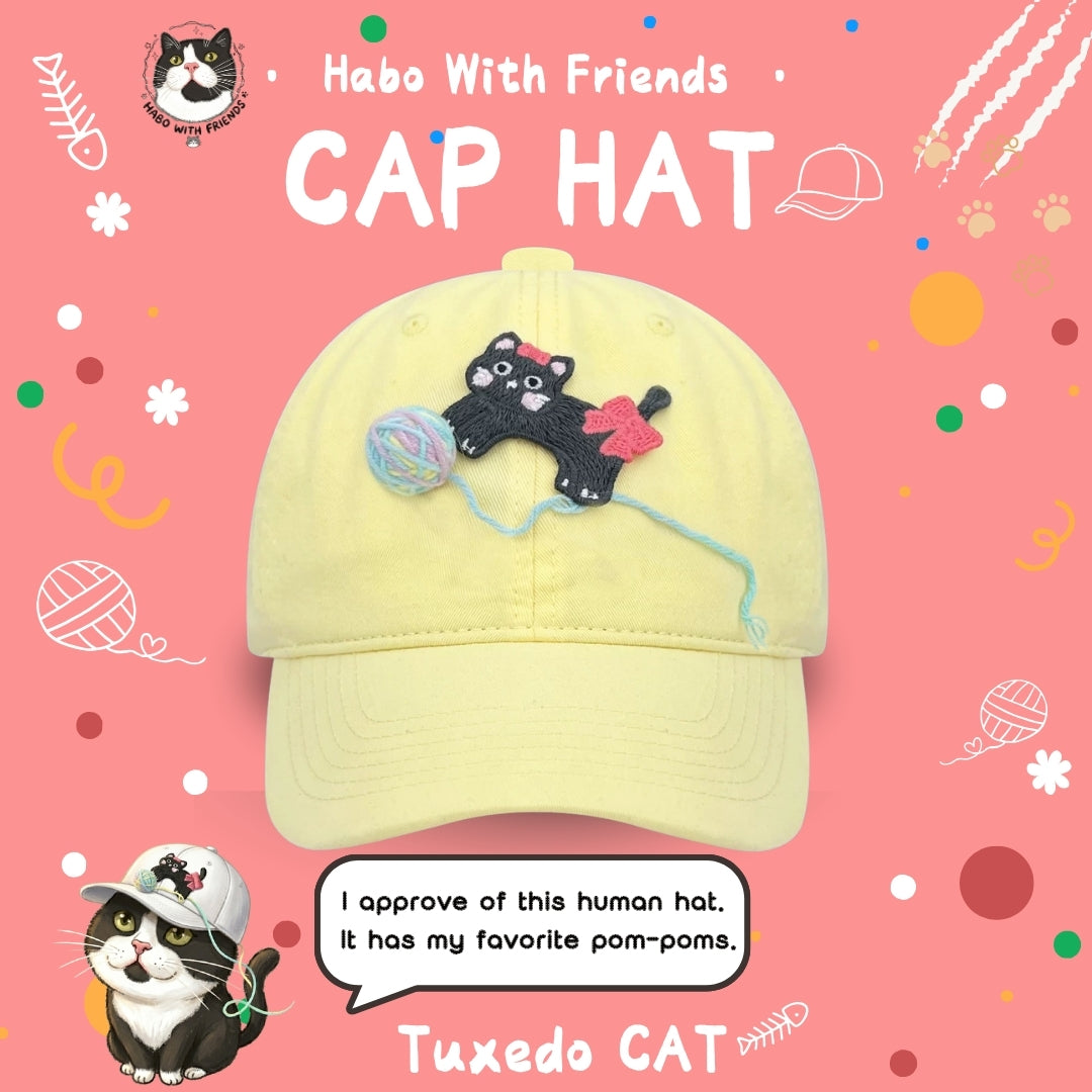 "Yarn Play" Tuxedo Cat Embroidered Hat