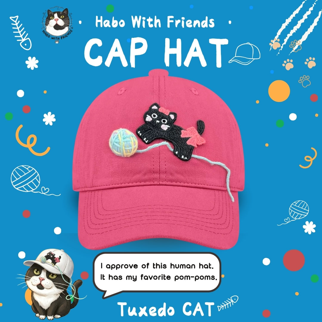 "Yarn Play" Tuxedo Cat Embroidered Hat