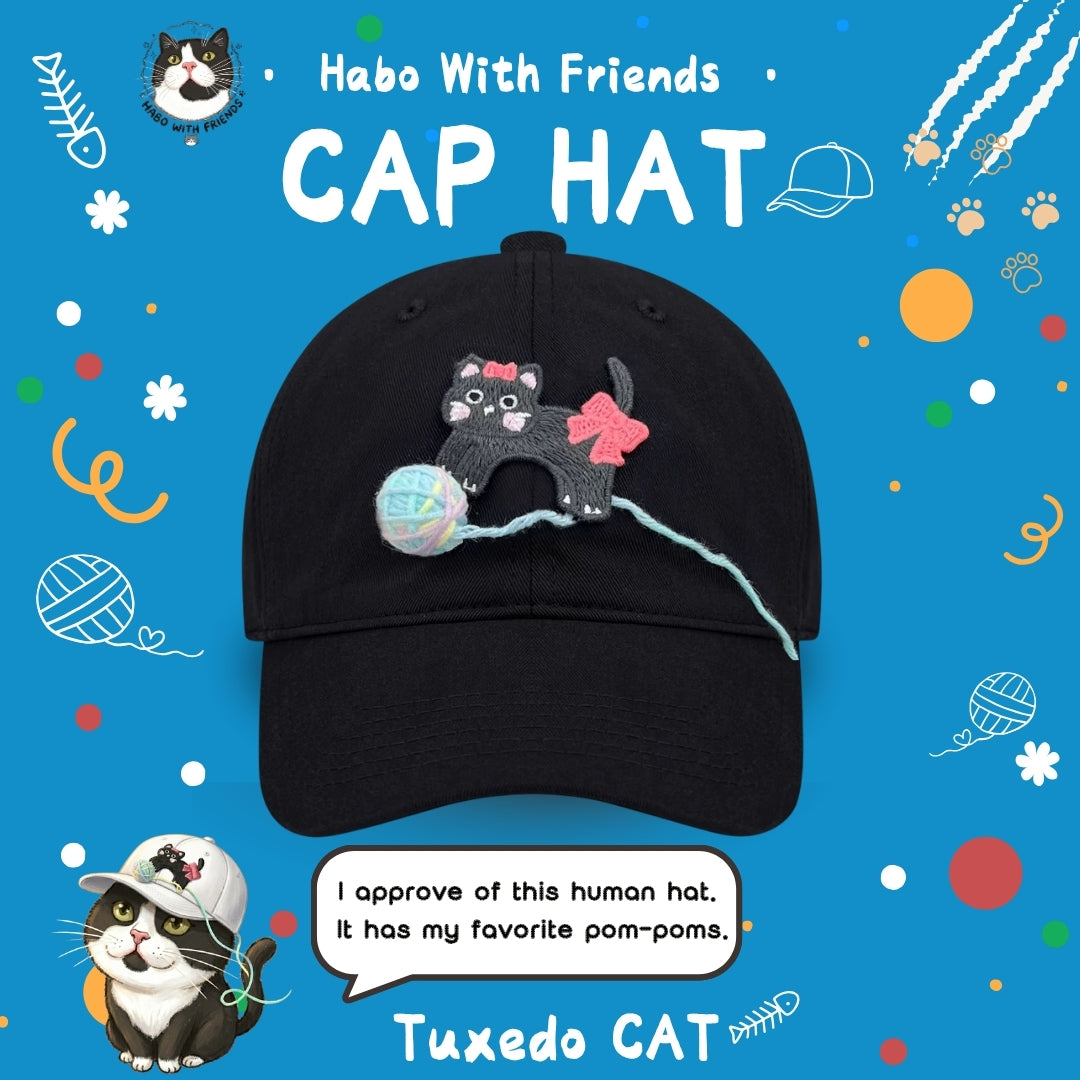 "Yarn Play" Tuxedo Cat Embroidered Hat
