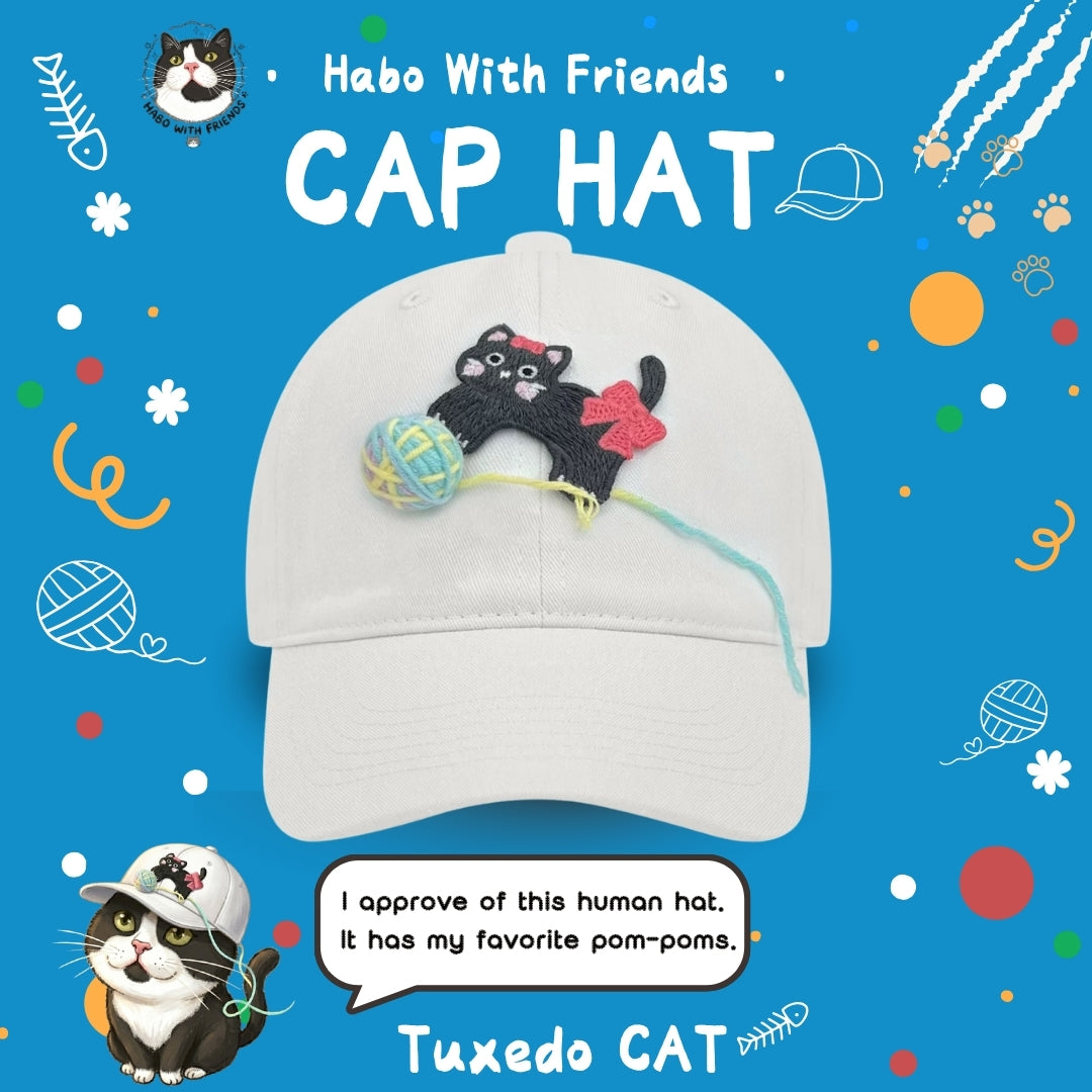 "Yarn Play" Tuxedo Cat Embroidered Hat