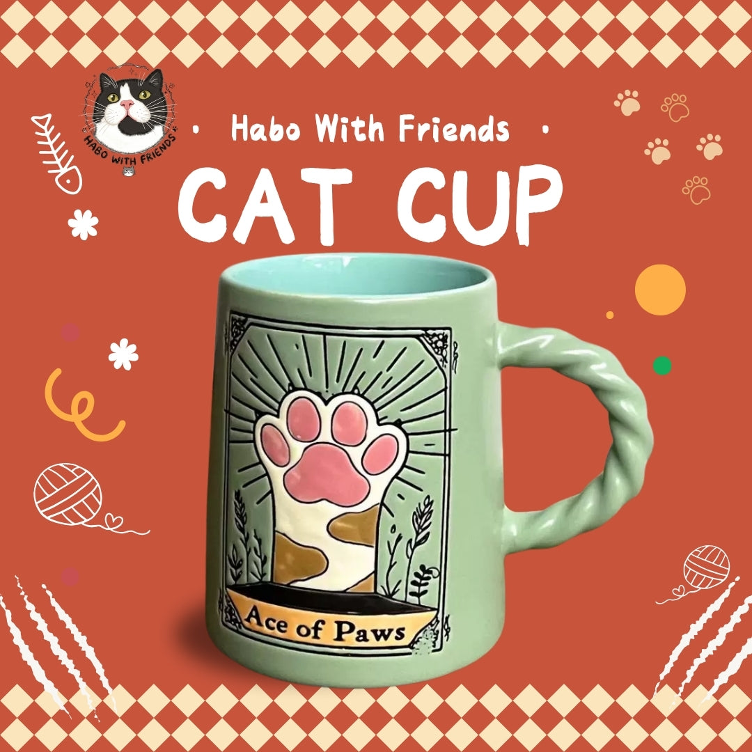 Tuxedo Cat Tarot Card "Ace of Paws" Sage Green Twisted Mug