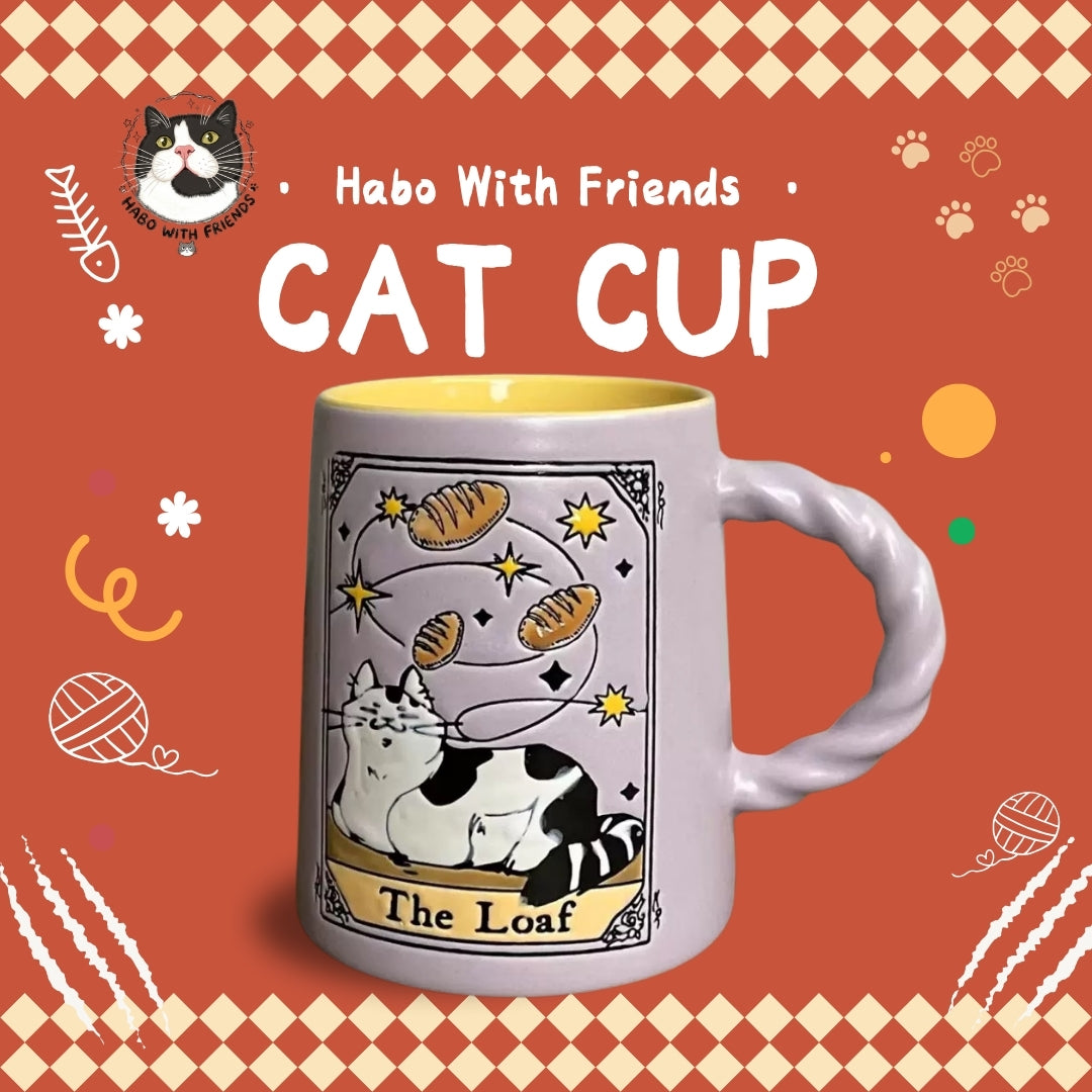 Tuxedo Cat Tarot Card "The Loaf" Lavender Twisted Handle Mug