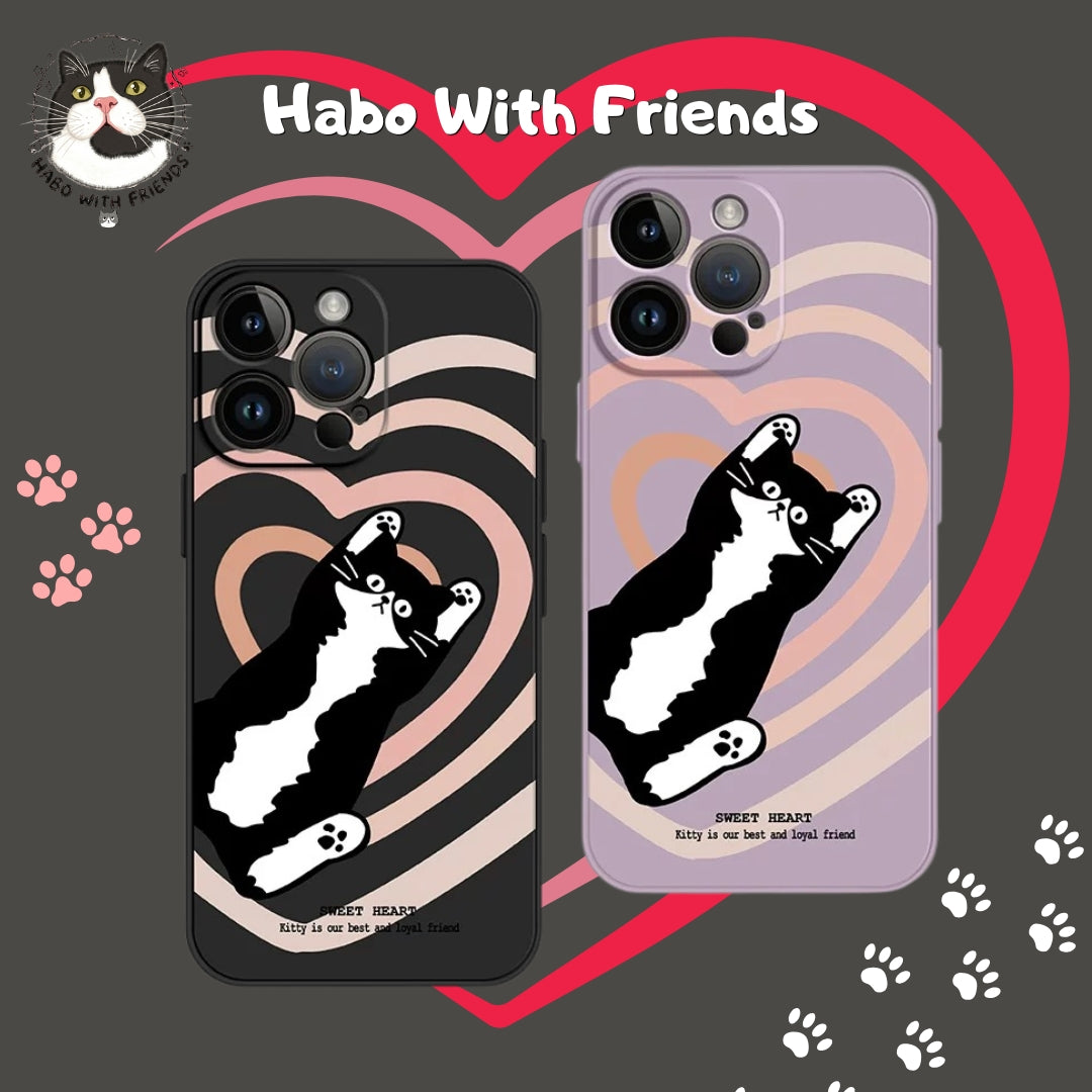 "Love Pulse" | Sweet Heart Tuxedo Cat Illustration iPhone Case