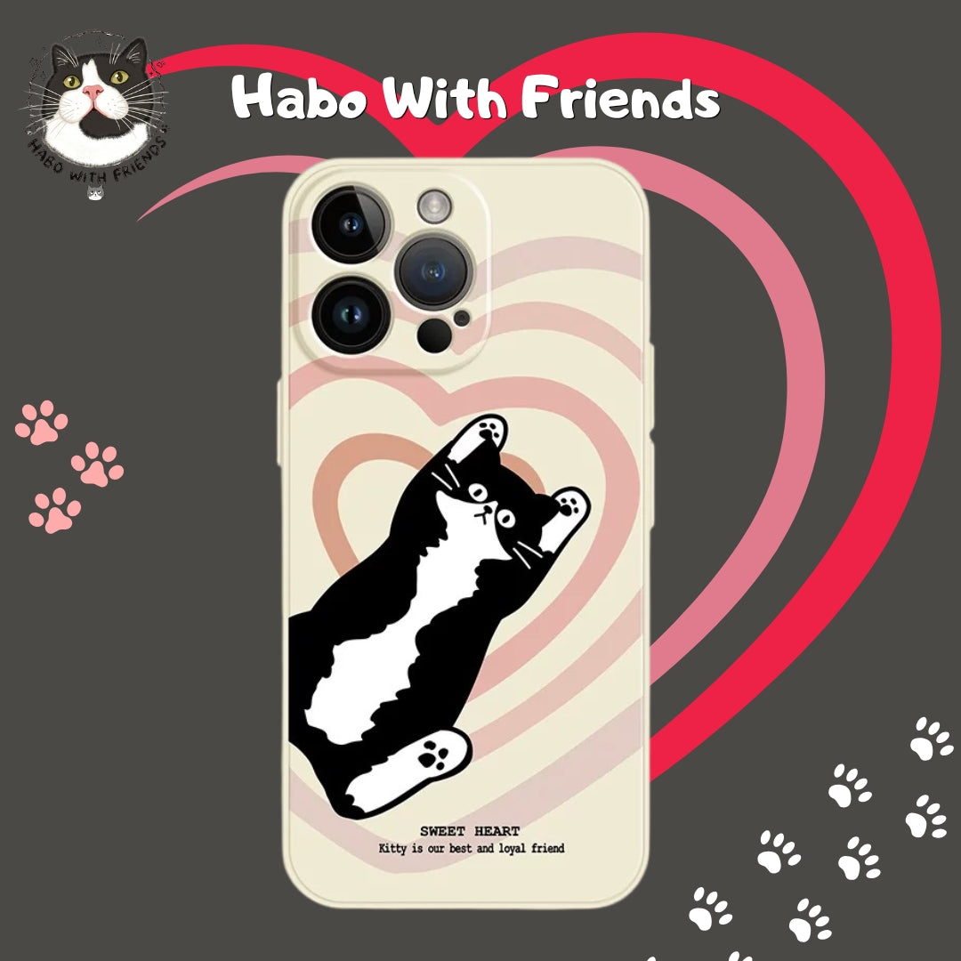 "Love Pulse" | Sweet Heart Tuxedo Cat Illustration iPhone Case